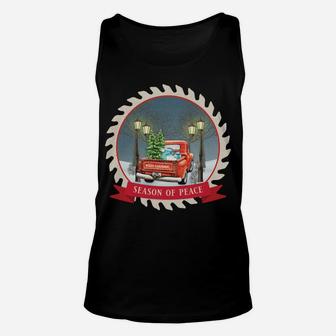 Vintage Old Red Truck Christmas Apparel Season Of Peace Unisex Tank Top | Crazezy
