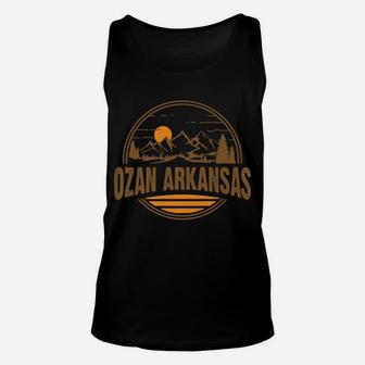 Vintage Ozan, Arkansas Mountain Hiking Souvenir Print Unisex Tank Top | Crazezy