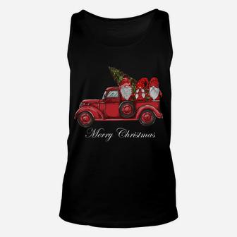 Vintage Red Truck With Three Gnomes Merry Christmas Gifts Unisex Tank Top | Crazezy AU