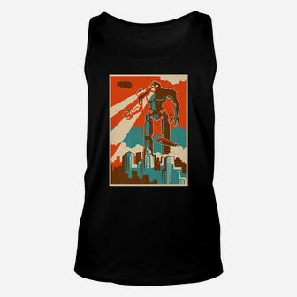 Vintage Robot Attacking City Retro Bot Attack Sci-Fi Gift Unisex Tank Top | Crazezy UK