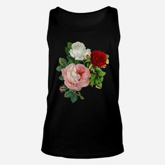Vintage Roses Flower Floral Illustration Blossom Lovers Gift Unisex Tank Top | Crazezy