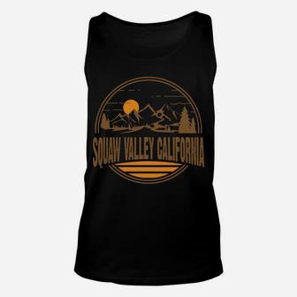 Vintage Squaw Valley California Mountain Hiking Print Sweatshirt Unisex Tank Top | Crazezy CA
