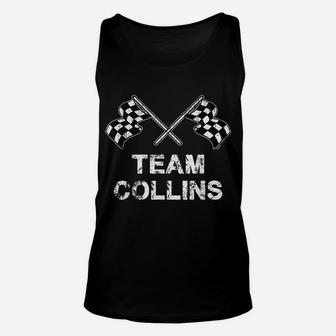 Vintage Team Collins Family Name Checkered Flag Racing Unisex Tank Top | Crazezy