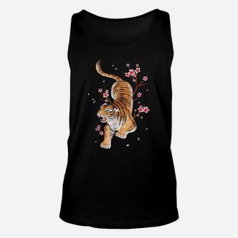 Vintage Tiger Japanese Cherry Blossom Flower T Shirt Unisex Tank Top | Crazezy DE