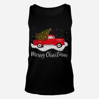 Vintage Wagon Christmas Shirt Tree On Car Xmas Red Truck Sweatshirt Unisex Tank Top | Crazezy CA
