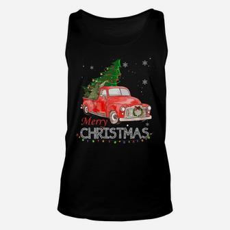 Vintage Wagon Christmas Shirt Tree On Car Xmas Red Truck Unisex Tank Top | Crazezy