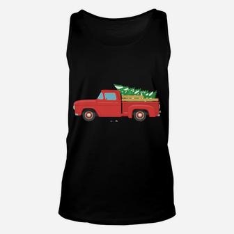 Vintage Wagon Christmas Tree Red Retro Farmer Truck Vacation Unisex Tank Top | Crazezy UK