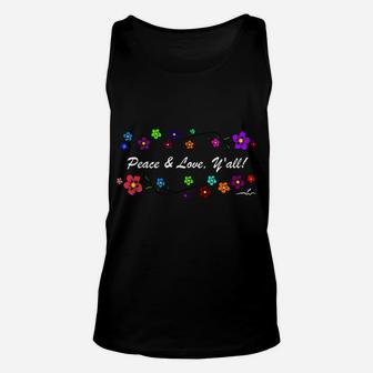Virginia Wright Peace & Love, Y’All White Text & Flowers Sweatshirt Unisex Tank Top | Crazezy CA