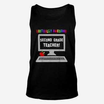 Virtually Awesome Second Grade Teacher Back To School Unisex Tank Top | Crazezy
