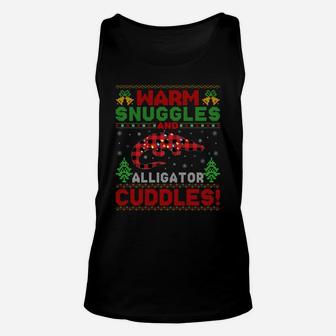 Warm Snuggles And Alligator Cuddles Ugly Alligator Christmas Sweatshirt Unisex Tank Top | Crazezy