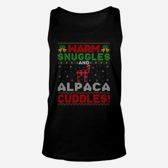 Warm Snuggles And Alpaca Cuddles Ugly Alpaca Christmas Sweatshirt Unisex Tank Top | Crazezy
