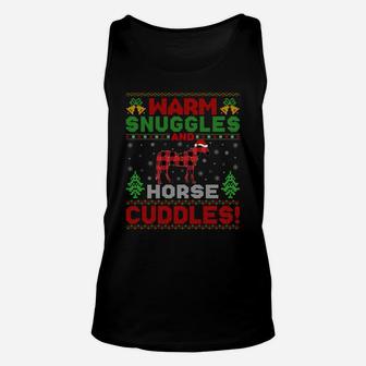 Warm Snuggles And Horse Cuddles Ugly Horse Christmas Sweatshirt Unisex Tank Top | Crazezy