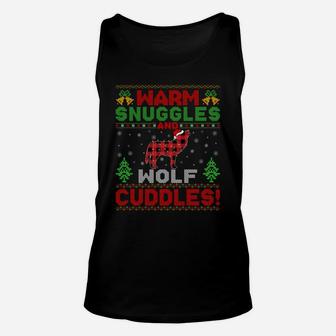 Warm Snuggles And Wolf Cuddles Ugly Wolf Christmas Sweatshirt Unisex Tank Top | Crazezy