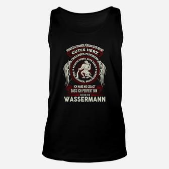 Wassermann Sternzeichen Unisex TankTop Schwarz, 'Gutes Herz - Kalter Geist' Spruch - Seseable