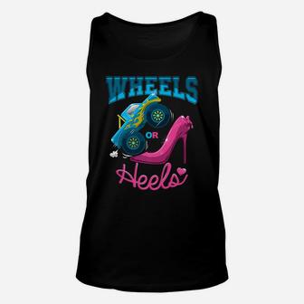 Wheels Or Heels Gender Reveal Family Unisex Tank Top | Crazezy