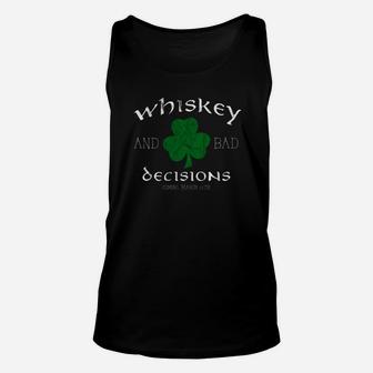 Whiskey And Bad Decisions Funny St Patricks Day Unisex Tank Top - Thegiftio UK