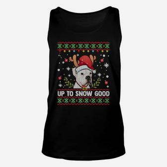 White Boxer Dog Reindeer Christmas Gift Ugly Sweater Sweatshirt Unisex Tank Top | Crazezy UK