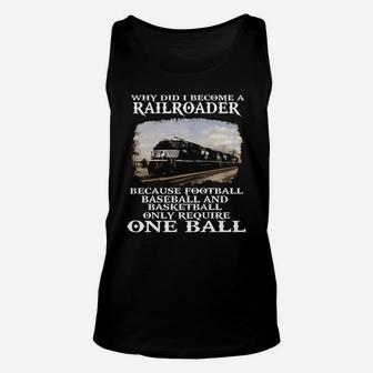 Why Did I Become A Railroader Because Football Baseball And Basketball Only Require One Ball Norfolk Southern Railway Unisex Tank Top - Thegiftio UK