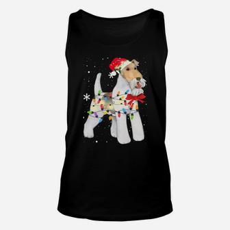 Wire Hair Fox Terrier Dog Christmas Light Xmas Mom Dad Gifts Sweatshirt Unisex Tank Top | Crazezy CA