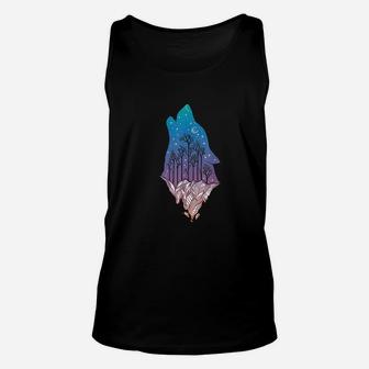 Wolf Howling At Moon With Mountains Unisex Tank Top | Crazezy