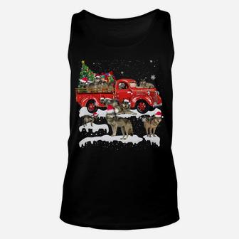 Wolf Riding Red Truck Merry Christmas X-Mas Ugly Gift Unisex Tank Top | Crazezy