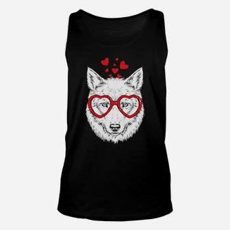 Wolf Sunglasses Love Cute Wolf Valentine Heart Unisex Tank Top - Monsterry