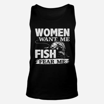 Woman Want Me Fish Fear Me Unisex Tank Top | Crazezy
