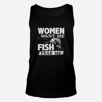 Woman Want Me Fish Fear Me Unisex Tank Top | Crazezy