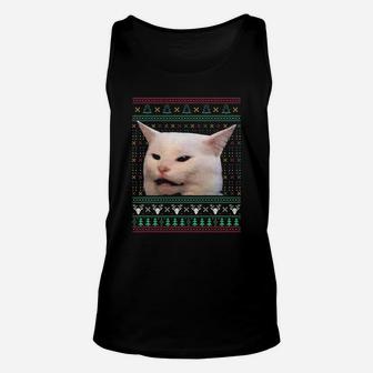 Woman Yelling At A Cat Ugly Xmas Sweaters Funny Meme Dress Unisex Tank Top | Crazezy