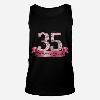 Womens Birthday Queen I Pink 35Th Number & Ribbon Banner Outfit Unisex Tank Top | Crazezy AU