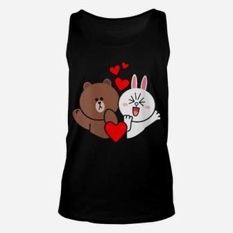 Womens Brown Bear Cony Bunny Rabbit Love & Kisses For You Valentine Unisex Tank Top - Monsterry AU