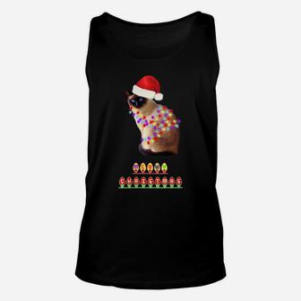 Womens Christmas Cat Funny Santa Hat Holiday Lights Humor Gift Unisex Tank Top | Crazezy AU
