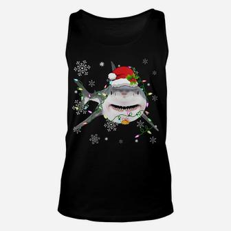 Womens Christmas Lights Shark Lover Funny Santa Hat Xmas Family Unisex Tank Top | Crazezy
