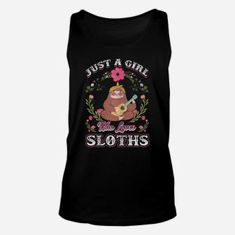 Womens Cute Colorful Pink Flower Sloths Lover Unisex Tank Top | Crazezy CA