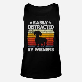 Womens Easily Distracted By Wieners Doxie Dog Vintage Dachshund Unisex Tank Top | Crazezy DE