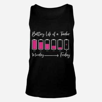 Womens Funny Battery Life Of A Teacher Shirt Back To School Unisex Tank Top | Crazezy