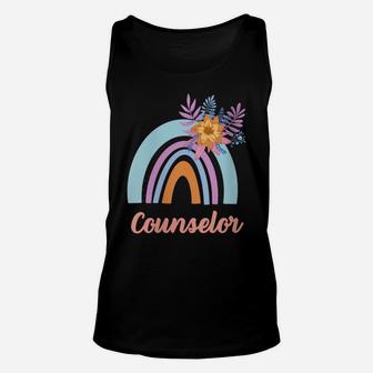 Womens Funny Counselor Blue Floral Boho Rainbow Women Unisex Tank Top | Crazezy
