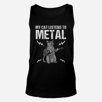 Womens Funny My Cat Listens To Metal Gift For Music Kitten Lovers Unisex Tank Top | Crazezy AU