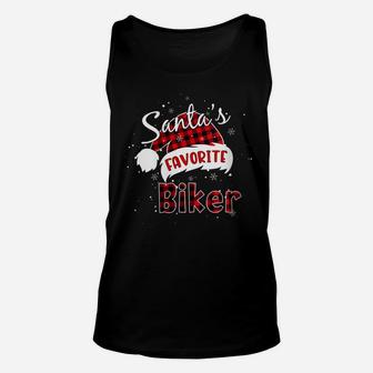 Womens Funny Santa's Favorite Biker Christmas Plaid Buffalo Xmas Unisex Tank Top | Crazezy CA