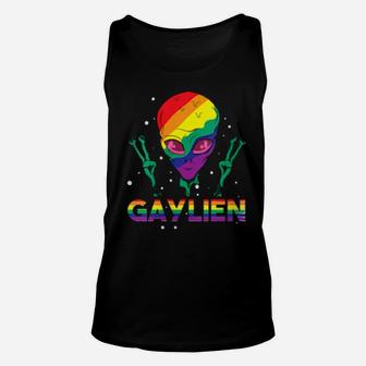 Womens Gaylien Alien Lgbt Love Rainbow Heart Flag Gay Pride Unisex Tank Top - Monsterry