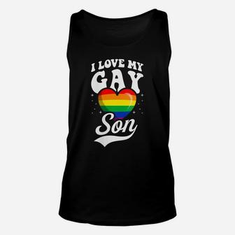Womens I Love My Gay Son Cute Lgbtq Proud Mom Dad Parent Ally Heart Unisex Tank Top | Crazezy AU