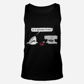 Womens Is It Gluten Free Two Sharks Graphic Unisex Tank Top | Crazezy UK
