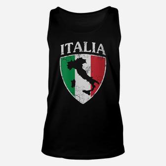 Womens Italia Crest Map Italy Italian Flag Retro Distressed Unisex Tank Top | Crazezy