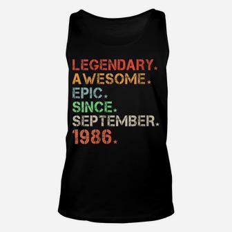 Womens Legendary Awesome Epic Since September 1986 Retro Birthday Unisex Tank Top | Crazezy