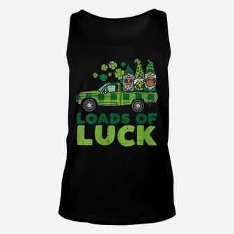 Womens Loads Of Luck Green Plaid Truck Gnome Clover St Patricks Day Unisex Tank Top | Crazezy