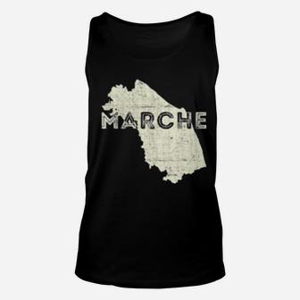 Womens Marches Map Word Art Distressed Marche Italy Souvenir Unisex Tank Top - Monsterry