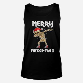 Womens Merry Metal Mas Dabbing Santa Skeleton Unisex Tank Top - Monsterry DE