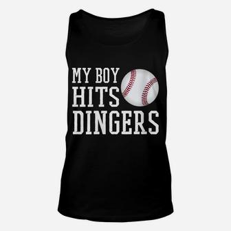 Womens My Boy Hits Dingers Proud Baseball Mom & Dad I Hit Dingers Unisex Tank Top | Crazezy AU