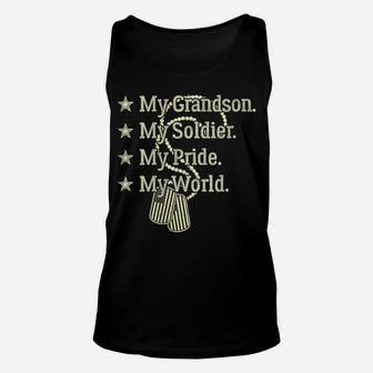 Womens My Grandson My Soldier Hero Military Proud Army Grandparent Unisex Tank Top | Crazezy