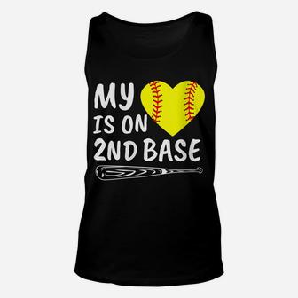 Womens My Heart Is On 2Nd Base Softball Bat Proud Mom Dad Gift Unisex Tank Top | Crazezy